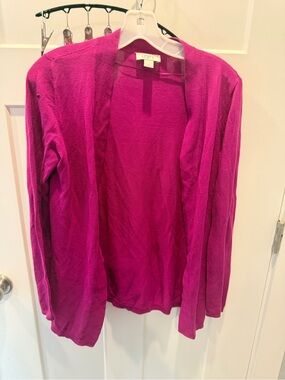 LOFT Open Front Cardigan Small Fuchsia Magenta Pink Lightweight Sweater
